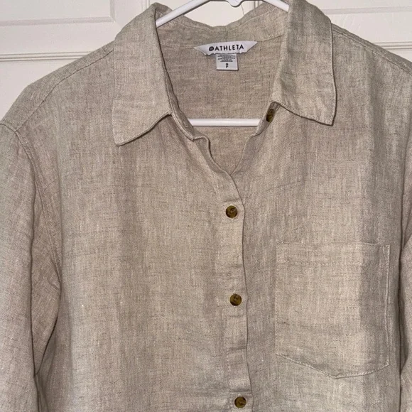 Athleta Beige Linen Shirt - Picture 2 of 7